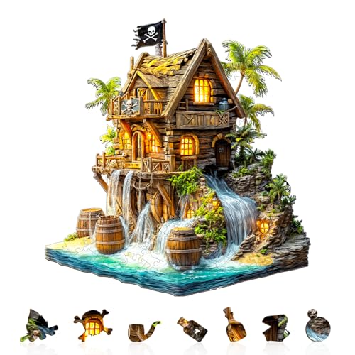Wooden Puzzles for Adults Pirate Cabin Puzzles 150 Pieces Wood Puzzles Adults Gifts 11.4 * 11in - color: Pirate Cabin, size: Medium