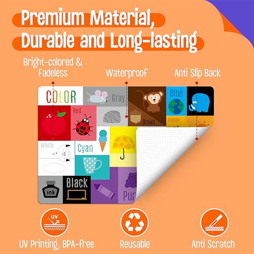6 Pack Placemats for Kids, Non-Slip Washable, Reusable Alphabet, Number, Month, Color & Emotion Educational Placemats for Home, Kindergarten, Classroom, Nursery - style: Education-B