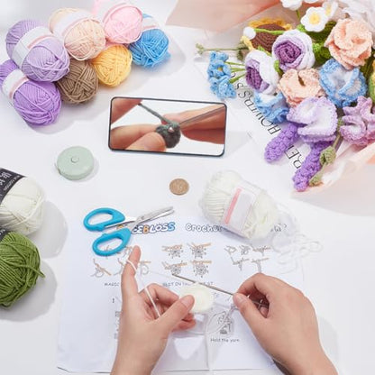 INFUNLY Mixed Bouquet Crochet Kits for Beginners Complete Flower Bouquet Crochet Kits for Adults Starters with Instruction and Video Tutorials Crochet Kit Gift for Mother's Day Wedding Birthday - style: Mixed Flowers