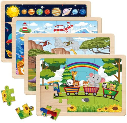 Wooden Puzzles Dinosaur Toys for Kids Ages 3-5, 4 Pack 24 Pieces - color: Wooden Puzzles