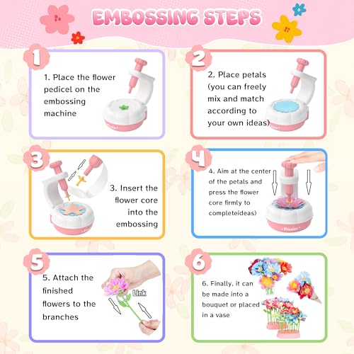 GirlsHome 300+PCS Fabric Flower Bouquets Toys, DIY Flower Making Kit - color: White Pink