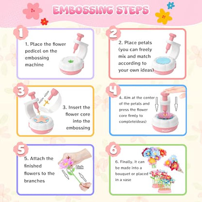 GirlsHome 300+PCS Fabric Flower Bouquets Toys, DIY Flower Making Kit - color: White Pink