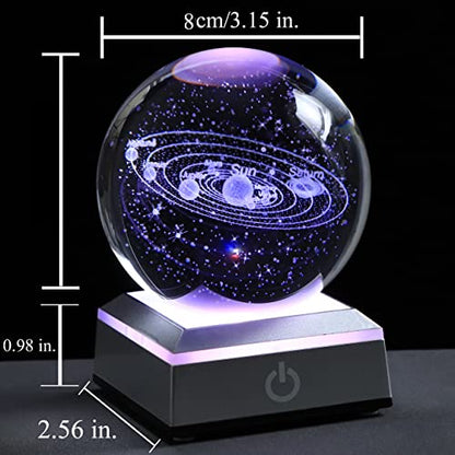 Qianwei 3D Solar System Model Crystal Ball Astronomy Gifts Men Space Decor - style: Solor system crystal ball with Sliver base