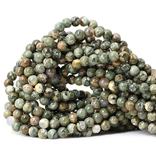 60PCS 6mm Natural Aust Rhyolite Stone Gemstone Round Loose Beads for Jewelry Making 1 Strand 15" - color: Aust Rhyolite A, size: 6mm