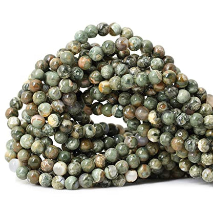 60PCS 6mm Natural Aust Rhyolite Stone Gemstone Round Loose Beads for Jewelry Making 1 Strand 15" - color: Aust Rhyolite A, size: 6mm