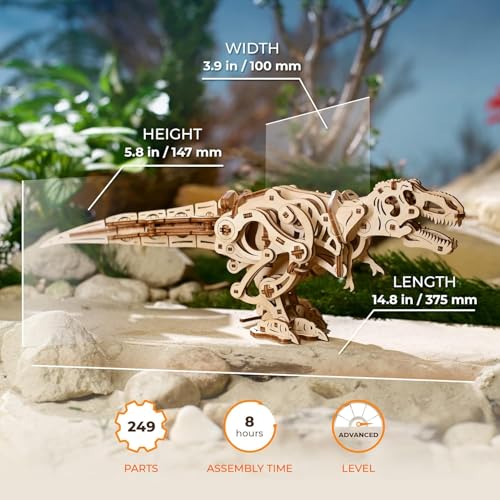 UGEARS Tyrannosaurus Rex, 3D Puzzle, 5.8-inch Height, Rex Dinosaur Puzzle Kit Mechanical Models, Automaton Kit, Brain Teaser - style: Tyrannosaurus Rex