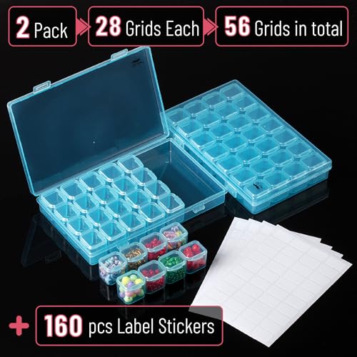 Mr. Pen- Bead Storage Containers, 28 Grids, 2 Pack, Transparent Blue - color: Transparent Blue, size: 2 Pack-56 Pcs(6.8"x4.4"x1")