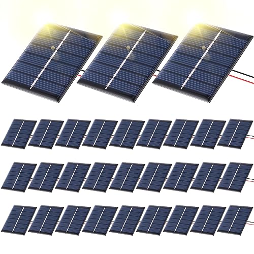 Kanayu 30 Pcs Mini Solar Panels 3V 120MA Small Polycrystalline Solar Cells Bulk DIY System Kits Epoxy Panel Module Photovoltaic Cells Charger 60 x 55 mm for Light Phone Charger Flashlight - size: 60 x 55 mm