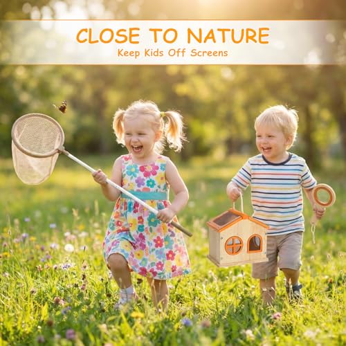SainSmart Jr. Bug Catcher for Kids - Wooden Bug Habitat with Magnified Viewer, Butterfly Net, Observation Box, Tweezers & 15 Cards, Outdoor Toys & STEM Toys for Boys & Girls Ages 3+, Orange - color: Orange