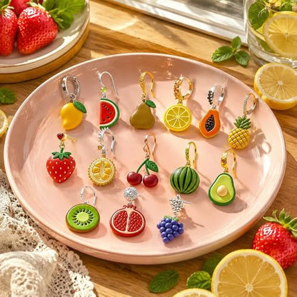 18 Pcs Summer Fruit Polymer Clay Cutters Set 3D Printe Grape Pear Watermelon Cherry Lemon Strawberry Fruits Clay Cutters for Earrings Jewelry Making Cookie Fondant Cake Decorating DIY Crafts Tools