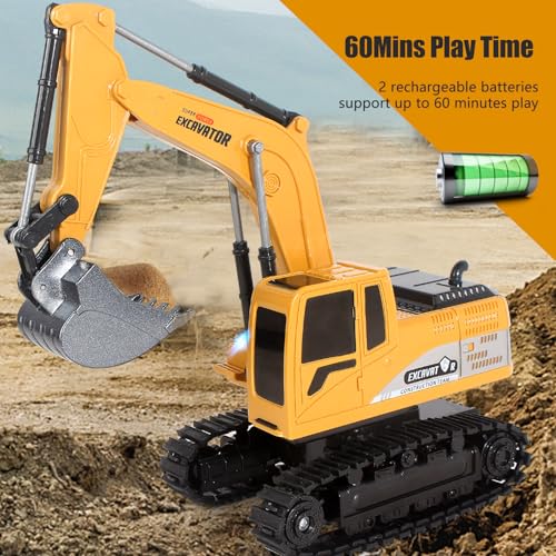 Jiakora Remote Control Excavator Toys for Boys, RC Excavator Toy for Boys 3 4 5 6 7 8 Year Old Kids Christmas Birthday Gift，RC Digger Truck Construction Vehicles with Metal Shovel & Light - style: Excavator