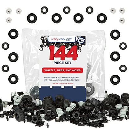 Play Platoon 144 Piece Wheels, Tires & Axles Set, Building Brick Compatible - color: 144 Piece Set of Wheels and Axles