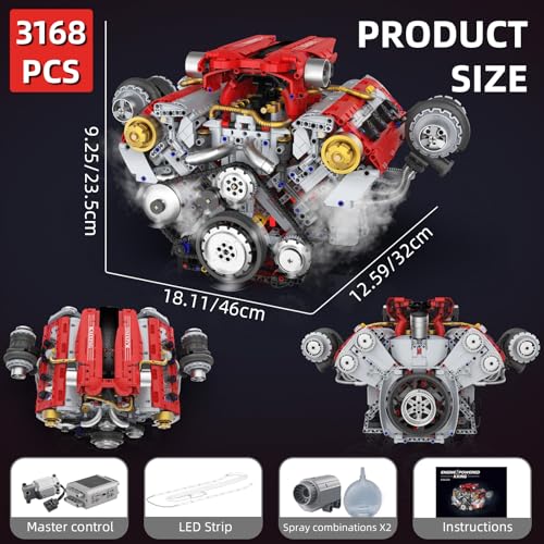 V8 Engine Building Kit that Works for Adults,3168PCS