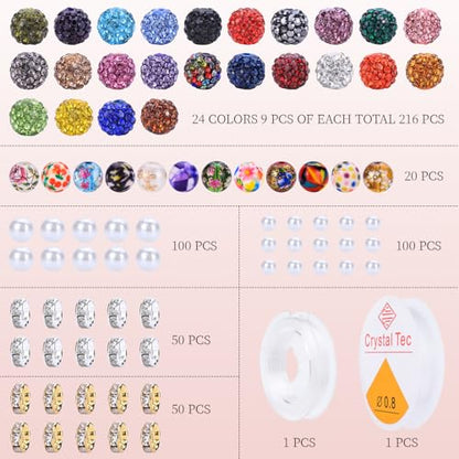 AIPRIDY Jewelry Making Beads Set, 300 PCS 10mm Rhinestone Clay Beads, 8mm Mixed Color Spacer Beads with Pearl and Floral Beads for DIY Jewelry Making (White + Red Series) - color: White + Red Series