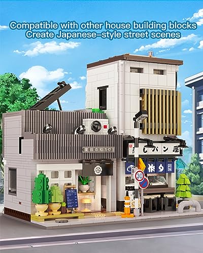 Summer Breeze Japanese Café Building Block Set, MOC Kyoto Street View with Lights, Japanese Architecture Construction Model, Gift for Adults(1108PCS) - style: Japanese Summer Coffee