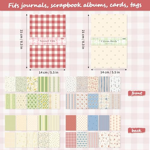 60 Sheets Scrapbook Paper 5.5×8.3 in Double Sided Floral - color: Retro Floral
