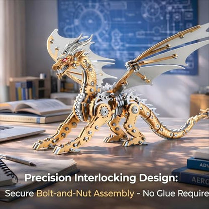 3D Metal Puzzles for Adults, Mechanical Dragon Model Kit - color: Pterosaur-gold