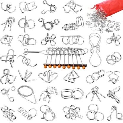 Metal Brain Teasers Set, Steel Iq Games with Pouch, Medium - style: Medium