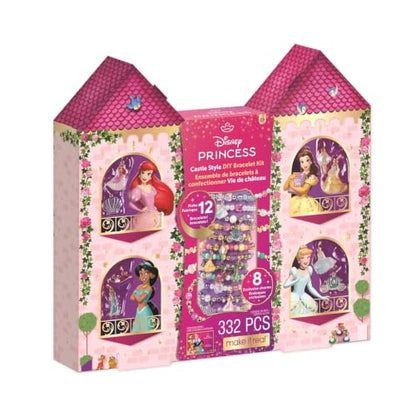 Make It Real: Disney Princess: Castle Style DIY Bracelet Kit - 332 pcs Jewelry Set, Create 12 Bracelets, 8 Exclusive Charms, Girls & Kids Ages 6+