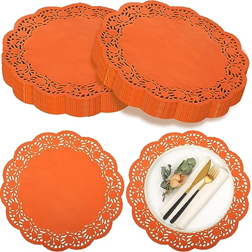 Yexiya 200 Pcs Lace Paper Doilies 14 Inch Round Foil Placemats, Orange - color: Orange