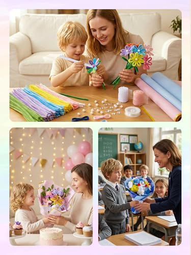 Pheravia 500pcs Pipe Cleaner Flower Kit, 6 Colors Blue Pipe Cleaners Craft - color: Blue