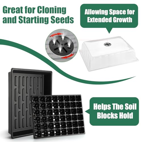 RooTrimmer 5-Pack No-Drip Seed Starting Trays with 4" Humidity Dome - size: 5p Trays+Domes+48 Cells