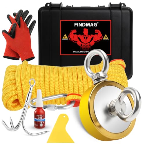 FINDMAG 1000 LBS Fishing Magnet, 2.95 Inch Neodymium Magnet Fishing Kit - color: Golden Double Hole, size: 2.95 inches(75mm)-1000lb