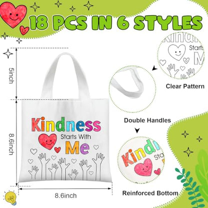 Yaomiao 18 Pcs Be Kind Canvas Tote Bag Student Anti-Bullying Coloring Bag