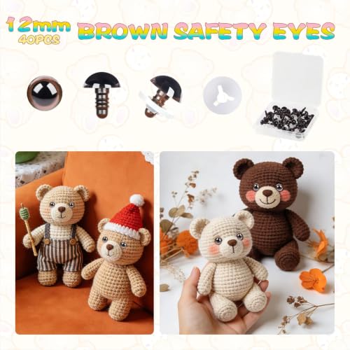 MUCUNNIA 80pcs 12mm Brown Safety Eyes for Crocheting with Washers - size: 12mm