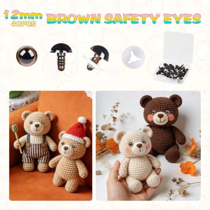 MUCUNNIA 80pcs 12mm Brown Safety Eyes for Crocheting with Washers - size: 12mm