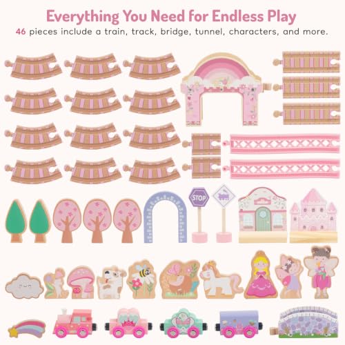 Wooden Train Set for Girls,46Pcs Train Track Railway for Toddlers