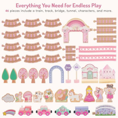 Wooden Train Set for Girls,46Pcs Train Track Railway for Toddlers
