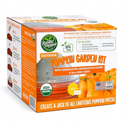 Kids Pumpkin Garden Kit – Grow Your Own Pumpkins from Seeds with Greenhouse Germination Domes & Grow Rings, Non-GMO Seeds, BPA-Free | Gardening Gift for Kids & Families, Made in USA - color: Pumpkin