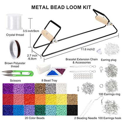 PP OPOUNT Bead Loom Kit, Beading Supplies with 9700 PCS Seed Beads, Tray, Scissors Making Accessories, Beading Loom Kits for Adults Jewelry Making Bracelets Belts - size: 9700 PCS