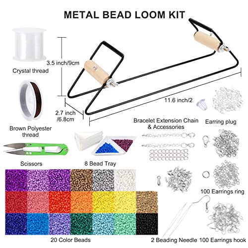 PP OPOUNT Bead Loom Kit, Beading Supplies with 9700 PCS Seed Beads, Tray, Scissors Making Accessories, Beading Loom Kits for Adults Jewelry Making Bracelets Belts - size: 9700 PCS