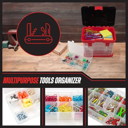 Stalwart Portable Tool Box Small Parts Organizer with Drawers, Red
