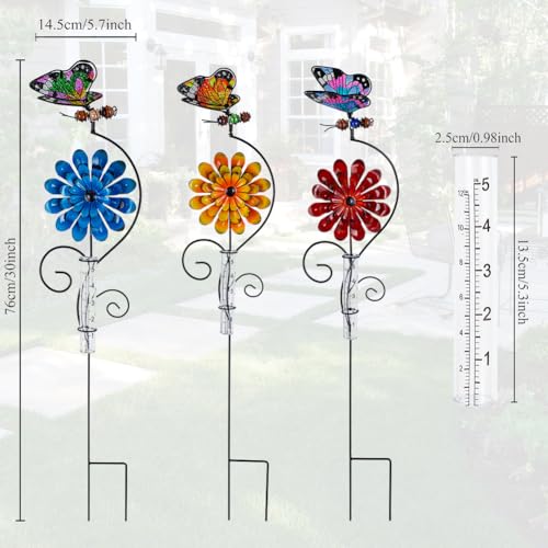 3 Pack Rain Gauge Outdoor, 5 Inch Tube Butterfly Rain Gauges - color: 3 Pcs-Butterfly&Flower