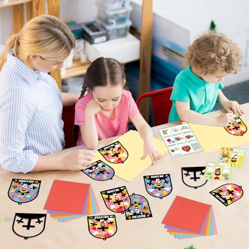 Qyeahkj 36 Set Easter Jesus Cross Suncatchers Crafts for DIY Christian Religion Cross Window Tissue Paper Craft Kit Hanging Decor for Home Activity Art Project Birthday Party Favor - style: Easter Jesus Cross
