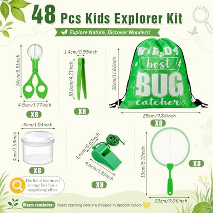 Silipull 48 Pcs Bug Catching Kit for Kid Bulk, Outdoor Explorer Kit, Green - color: Green