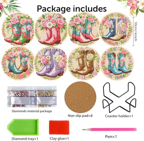 8 Pack Diamond Art Coasters, Boots Diamond Painting Coasters - color: Boots Coasters