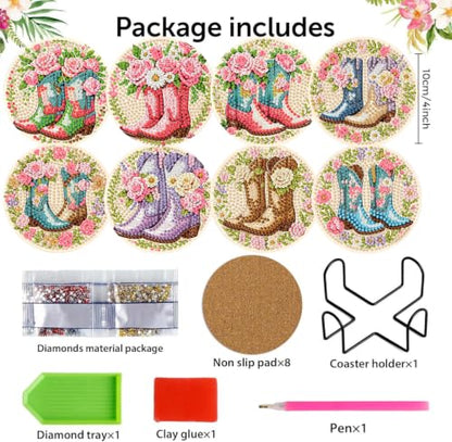 8 Pack Diamond Art Coasters, Boots Diamond Painting Coasters - color: Boots Coasters