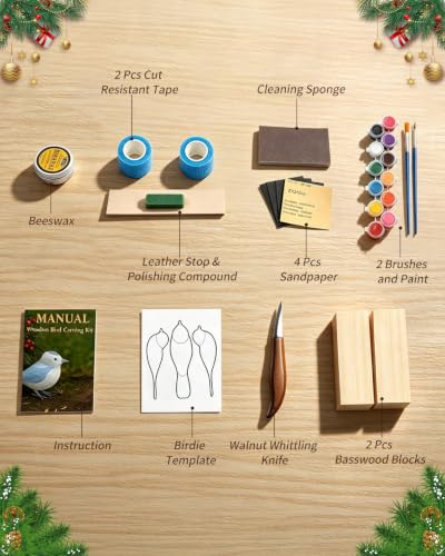 Wood Carving Hobby Kit for Adults & Teens, Beginner Whittling Craft Set - color: Brown(Bird Carving Kit)
