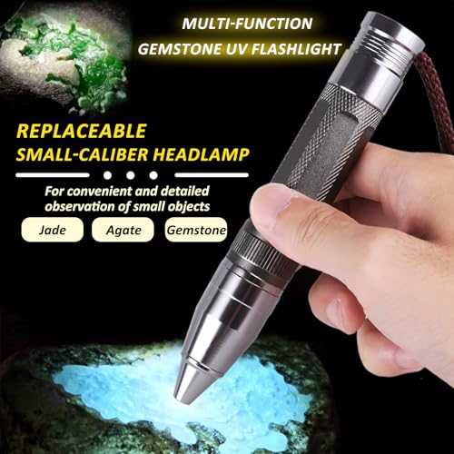 JINGYAN Professional Gemstone Flashlight - 3-in-1 Light Source (365nm Ultraviolet/Yellow/White) for Diamond, Jade & Jewelry Appraisal, Rechargeable Handheld Torch with Multifunctional Two Lamp Heads