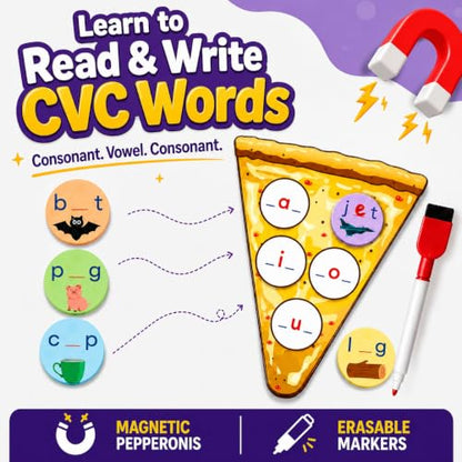 CVC Words on Pepperoni - Learn to Read & Write, Magnetic Phonics Games - size: CVC Word Game