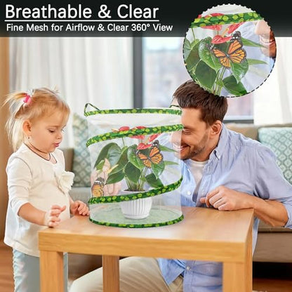 ZUFECY 12-Inch Tall Round Pop-Up Butterfly Cage - Medium Insect Habitat with Carry Handle & Top Zipper, Breathable Mesh for Caterpillar to Butterfly Kit