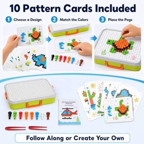 3D Mushroom Nail Puzzle for Kids – STEM Building Peg Set