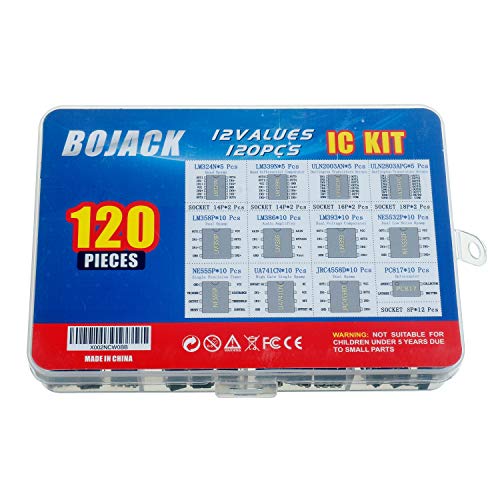 BOJACK 12 Values 120 Pcs Opamp Timer Darlington Phototcoupler LM324 LM339 ULN2003AN ULN2803APG LM358P LM386 LM393 NE5532P NE555P UA741CN JRC4558D PC817 IC Assortment Kit