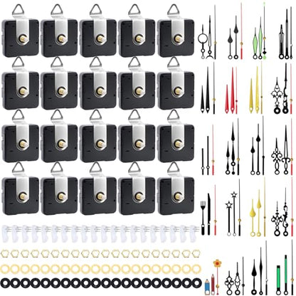 20 Pack Quartz Clock Movement Mechanism Kit, Silent Sweep Non-Ticking, 20mm Total Shaft (11mm Thread) Fits 3–6mm Dials, 20 Hand Styles, Hanging Hooks & Traceless Nails, DIY Wall Clock Repair - color: 20-pack