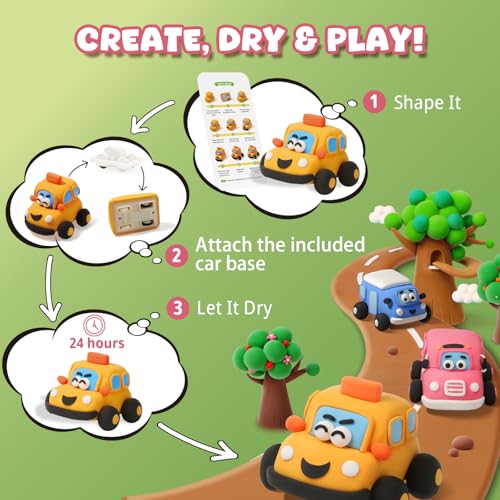 Air Dry Clay Kit for Kids - 3 Boxes Pull Back Car Making - color: Daily Commuters