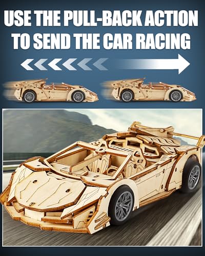 3D Wooden Puzzles for Adults Roadster, Wood Sport Car Model Kits